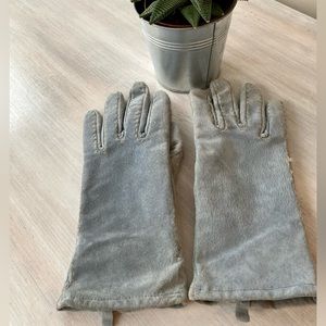 Danier Blue Suede Gloves with Beige Stitching.